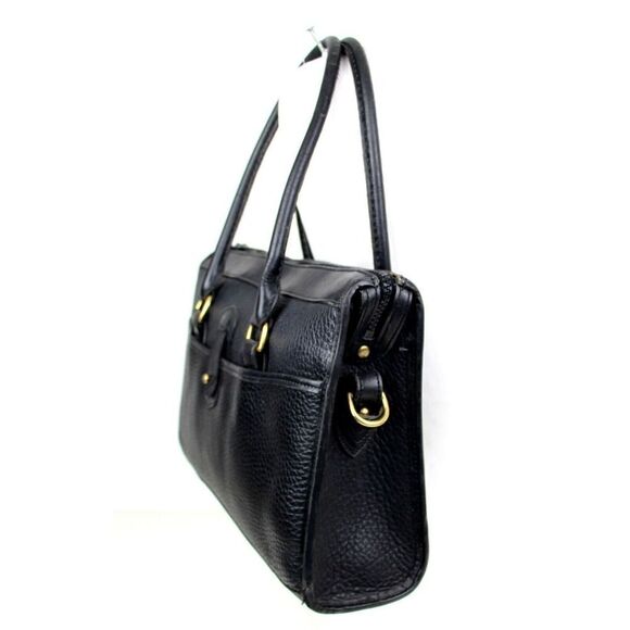 VTG Dooney & Bourke PEBBLED BLACK GENUINE LEATHER BUSINESS SHOULDER BAG PURSE - Picture 3 of 15